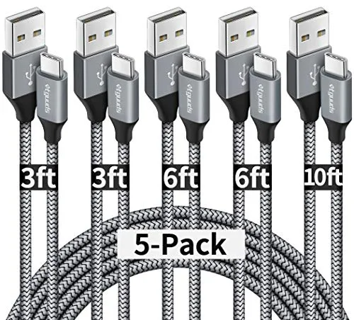 etguuds USB A to C Cable 5-Pack Gray