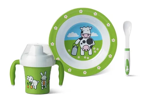 Compare EMSA FARM FAMILY Children's Dinner Set with PandaEar Silicone Baby Feeding Set Pink