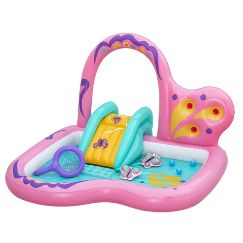 Compare Bestway Butterfly Wonder Kids Inflatable Water Play Center and Pool 1.80m x 1.80m x 1.17m with Bestway H2OGO!® Splash Course™ Kids Inflatable Mega Water Park 2.65m