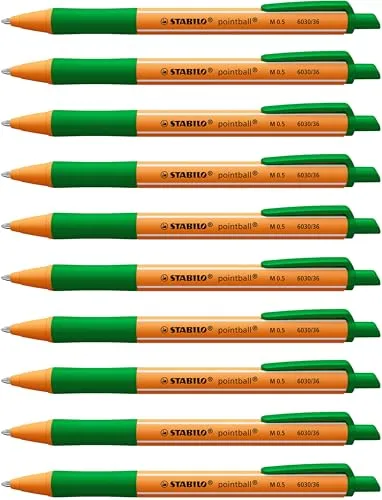 Compare STABILO pointball Retractable Ballpoint Pen, Assorted Colors (Black, Blue, Green, Red, Turquoise, Violet), 60-Pack with STABILO pointball Green Retractable Ballpoint Pen, 1-Pack