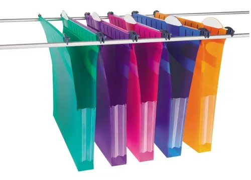 Compare Esselte 77103 A4 Cardboard Hanging Folder, Orange (25 Pack) with Rexel Multifile Extra Secura A4 Suspension File, 30mm, Assorted (10 Pack)