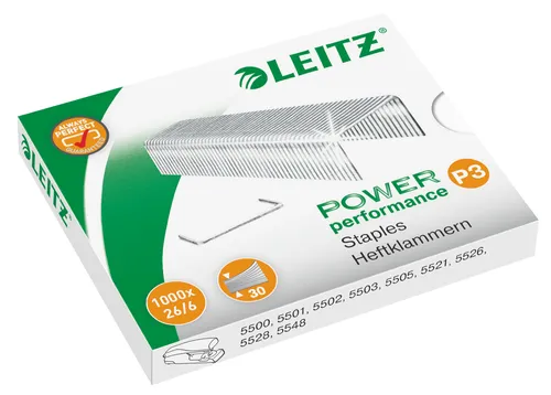 Compare Leitz Power Performance P3 Staples 26/6, Box of 1000 with Rexel Omnipress Staples, Capacity 30 Sheets