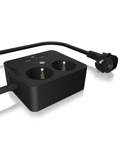 Image ICY IB-MPS2220B-CH Power Strip, 2 AC Outlets, 3 USB Ports, 1.5m Cable
