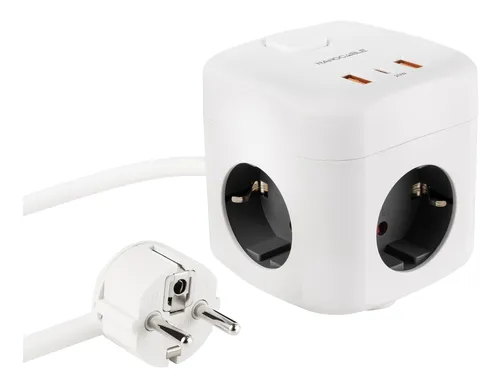 Image Nanocable 10.37.0011 Power Strip with AC Outlets, USB Ports, and Integrated Switch