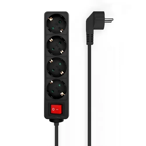 Image AISENS A154-0650 Power Strip - 4 AC Outlets, 1.5m Cable, Illuminated Switch, Child Lock, 2500W Max Input
