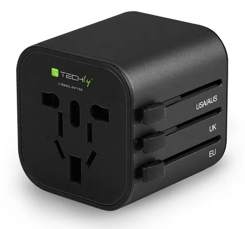 Image Techly Universal Compact Travel Adapter, Black