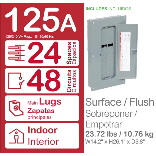Image Schneider Electric HOM2448L125PGC Load Center, 24 Circuits, 48 Spaces, 125A Main Breaker