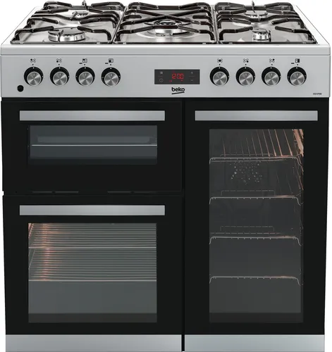Image Beko KDVF90X 90cm 5 Burner Gas Hob Double Oven Range Cooker