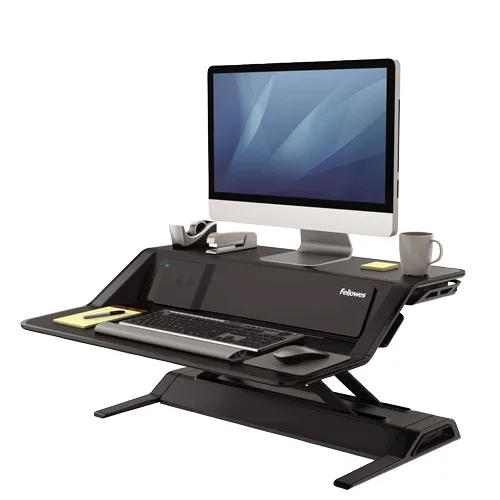Image Fellowes Lotus DX Sit-Stand Desk Converter with Cable Management & Antibacterial Protection - Black