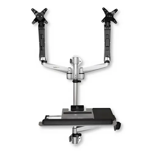 Image StarTech.com Foldable Articulating Wall Mount Sit-Stand Workstation with Dual Monitor Arm & Keyboard Tray (Up to 2x 30" Monitors)
