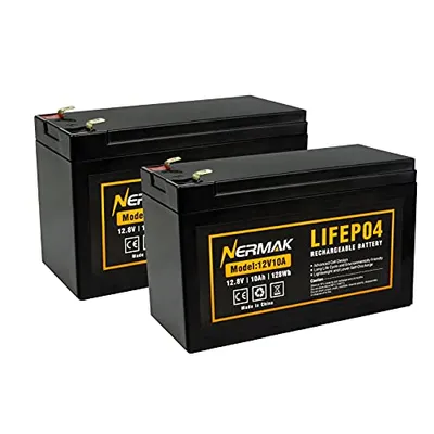 Nermak 12V 10Ah LiFePO4 Deep Cycle Battery 2-Pack
