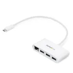 StarTech.com 3-Port USB-C Hub with Gigabit Ethernet - USB-C to 3x USB-A - USB 3.0 Hub - White~3-Port USB-C Hub with Gigabit Ethernet - USB-C to 3x USB-A - USB 3.0 Hub - 5Gbps - White