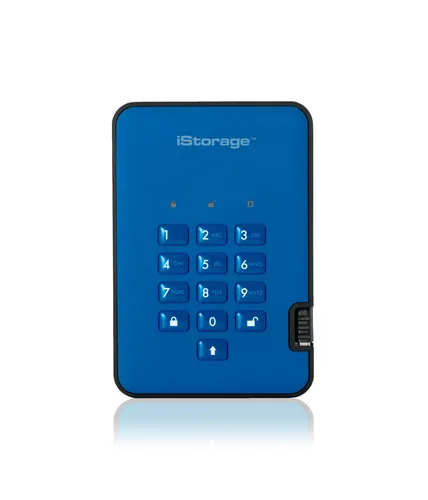 Image iStorage diskAshur² SSD 1TB Blue - Secure Portable External SSD with 256-bit AES-XTS Hardware Encryption, PIN Protection, Dust/Water Resistant