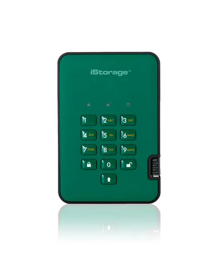 Image iStorage diskAshur² SSD 512GB Green - Secure Portable External SSD with 256-bit AES-XTS Hardware Encryption, PIN Protection, Dust/Water Resistant