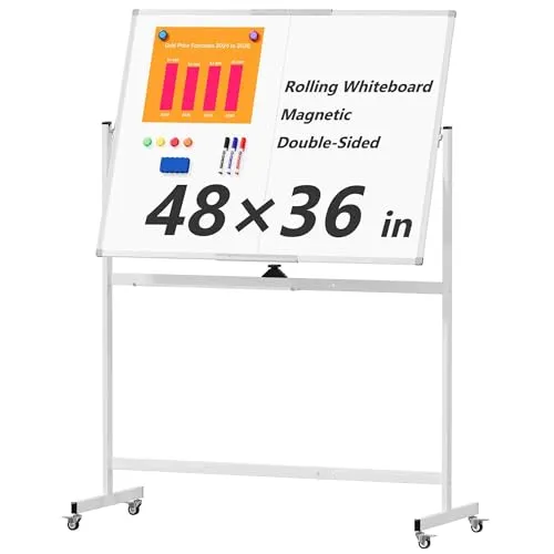 Image Neatsure 48x36 Double-Sided Rolling Magnetic Whiteboard Silver