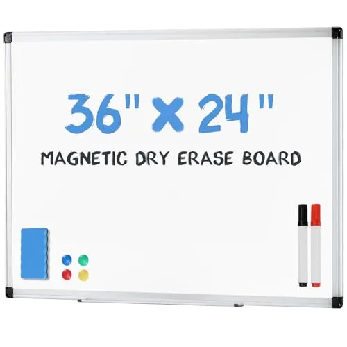 Image DUMOS Magnetic Whiteboard 36x24 Inch Aluminum Frame