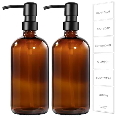 GMISUN Amber Glass Soap Dispenser 17oz 2-Pack