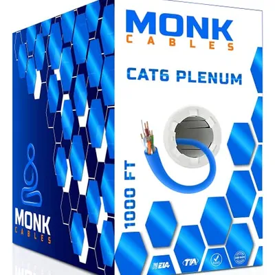 Monk Cables CAT6 Plenum Cable 1000ft Blue