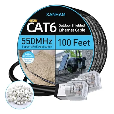 XANHAM Cat6 Shielded Outdoor Ethernet Cable 100ft