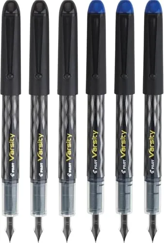 Image Pilot Precise Varsity Medium Fountain Pens Black/Blue 6-Pack
