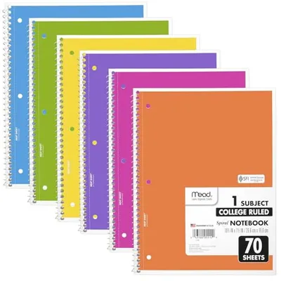 Mead Spiral Notebook 6-Pack College Ruled Assorted
