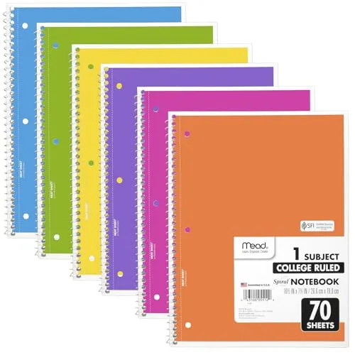 Image Mead Spiral Notebook 6-Pack College Ruled Assorted