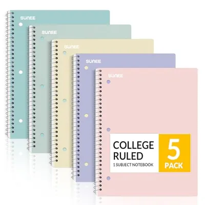 SUNEE Spiral Notebooks 5-Pack College Ruled