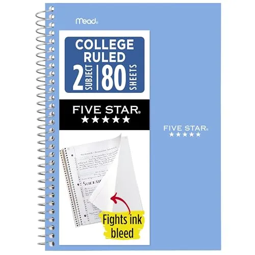 Image Five Star 2-Subject College Ruled Spiral Notebook Blue