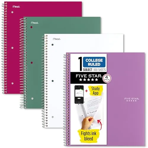 Image Five Star Spiral Notebook 1 Subject 8.5x11 4 Pack