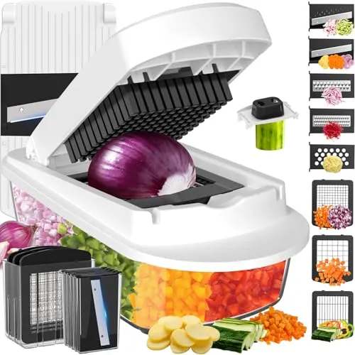 Compare Mueller Home Pro 10 in 1 Chopper with Ukeetap 8-Blade Vegetable Chopper White