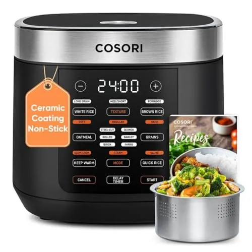 Compare Cosori 10-Cup Fuzzy Logic Rice Cooker Black with Dash Aqua Mini Rice Cooker