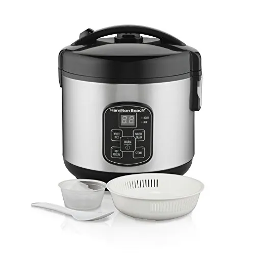 Compare Dash Aqua Mini Rice Cooker with Hamilton Beach 37518 8-Cup Stainless Steel Rice Cooker