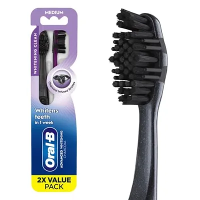 Oral-B 3D White Charcoal Medium Toothbrush 2 Pack