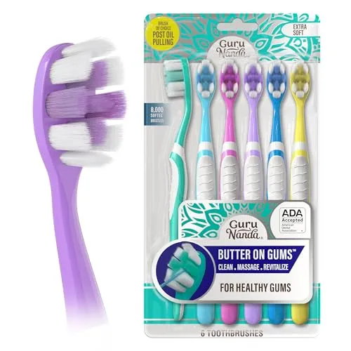 Compare GuruNanda Butter On Gums Toothbrush 6-Pack with Oral-B Pro Clean CrossAction Toothbrushes 6 Count