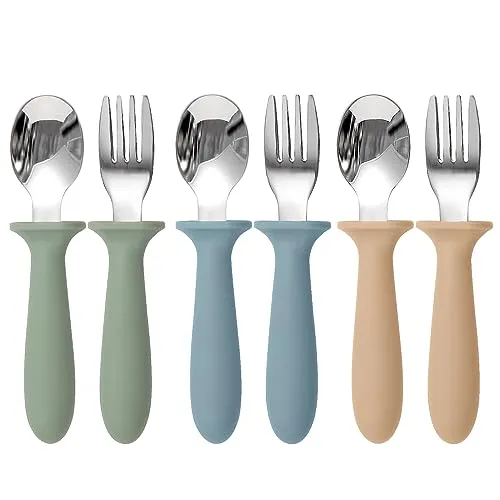 Image Eascrozn Toddler Utensils 6-Pack Stainless Steel Silicone
