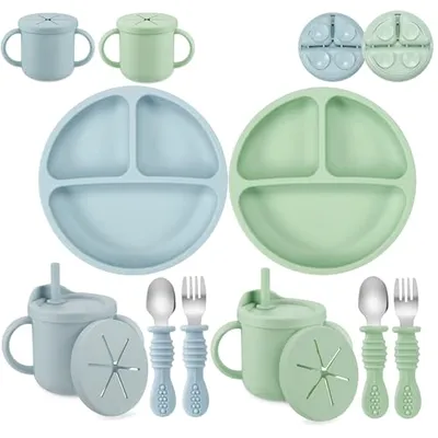 PandaEar Silicone Baby Feeding Set Blue Green