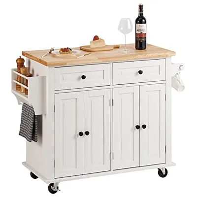 VEVOR 35.4" White Mobile Kitchen Island
