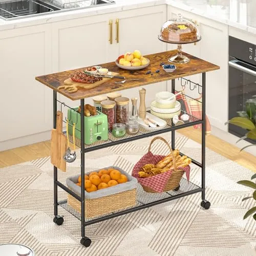 Image ThreeHio 3-Tier Rolling Kitchen Island Cart