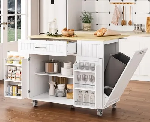 Image OtterOasis Rolling Drop Leaf Kitchen Island White
