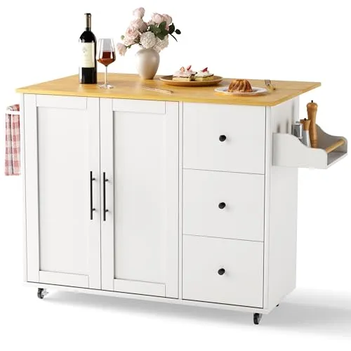 Image GRUSIGN White Rolling Kitchen Island