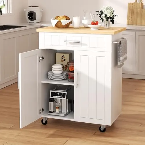 Image Shintenchi Rolling Kitchen Island Cart White
