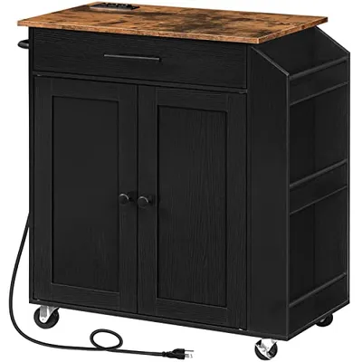 HOOBRO Rolling Kitchen Island with Power Outlet