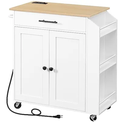 HOOBRO WN82UZD01G1 Rolling Kitchen Island White