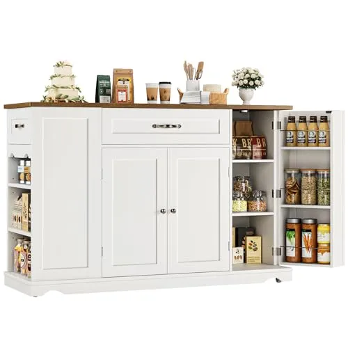 Image HOSTACK 47 Inch Rolling Kitchen Island White
