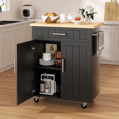 Shintenchi Black Kitchen Island Rolling Cart