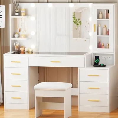 ANWBROAD 49-Inch White Lighted Vanity Desk