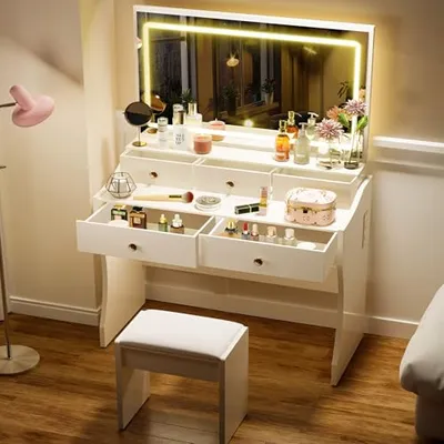 COMHOMA 5 Drawer Vanity Set Pearl White
