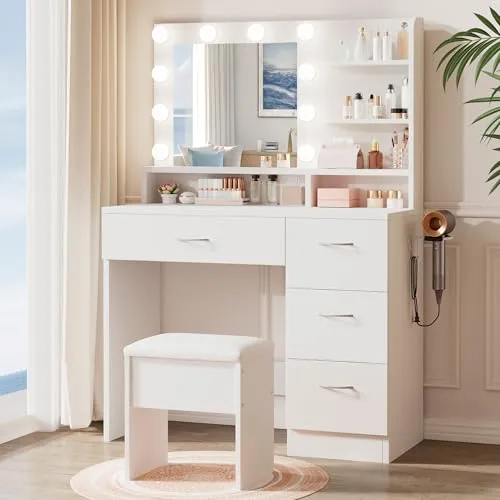 Image LIVELYGLOW 34.3 Inch White Bedroom Vanity Set