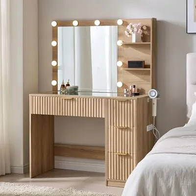 AMERLIFE 36.2 Inch Fluted Vanity Desk