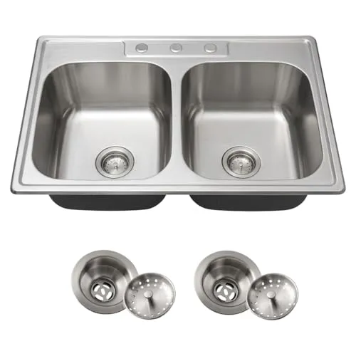 Image Kitsitchen 33x22 Stainless Steel Double Bowl Sink
